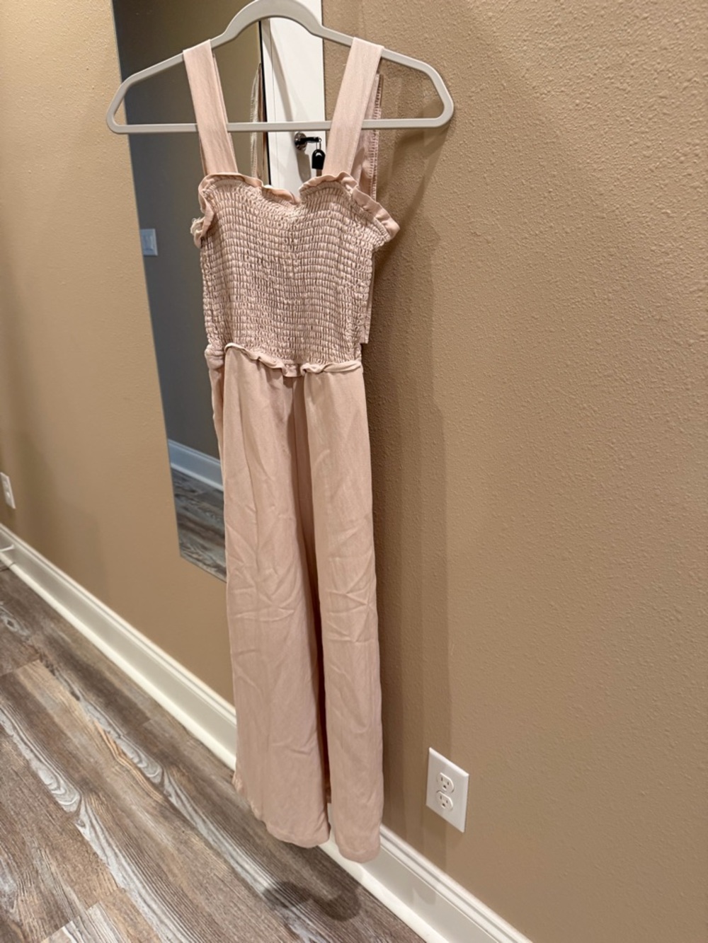 Blu Pepper Smocked Jumpsuit in Biege